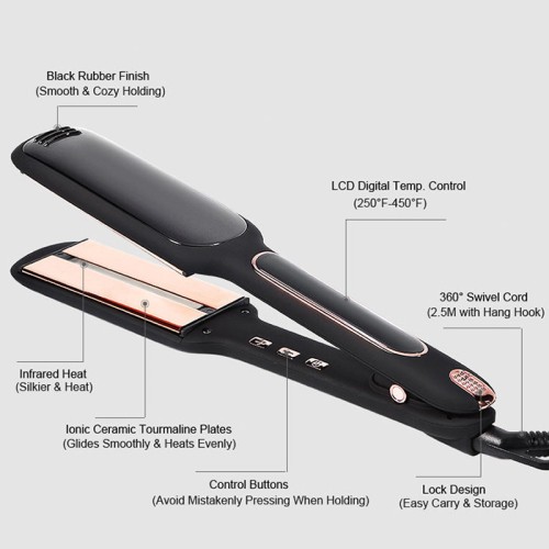 Portable infrared titanium ceramic flat iron hair straightener