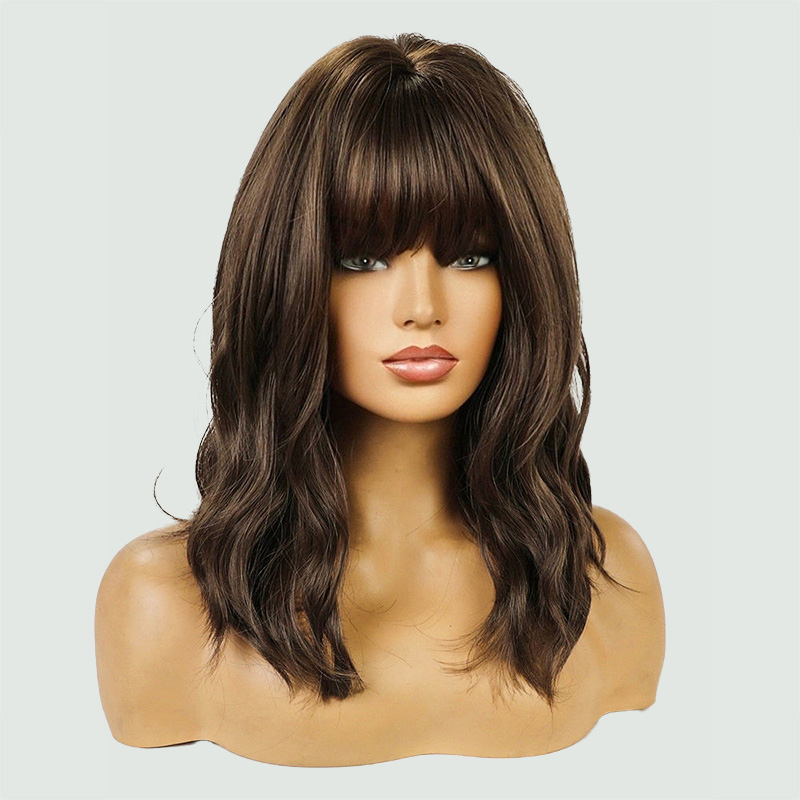 Brown long regular women's synthetic wig