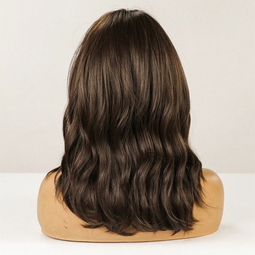 Brown long regular women's synthetic wig