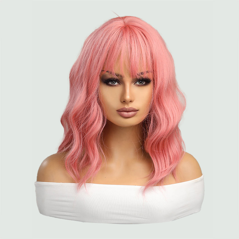 Pink short bob wig for women