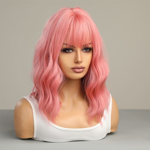 Pink short bob wig for women