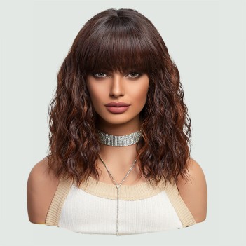Brown medium-length wavy bob wig