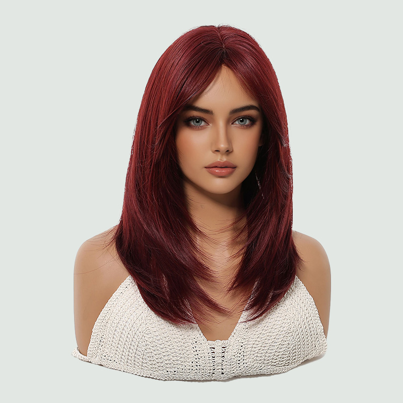 Burgundy red wig with bangs