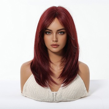 Burgundy red wig with bangs
