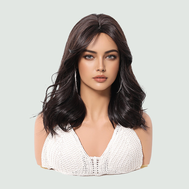 Short matte curly wig with bangs