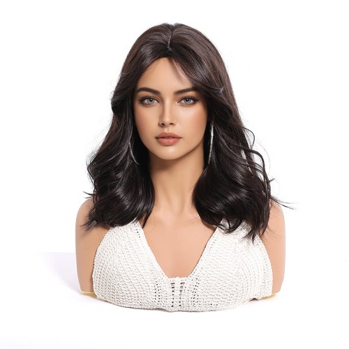 Short matte curly wig with bangs