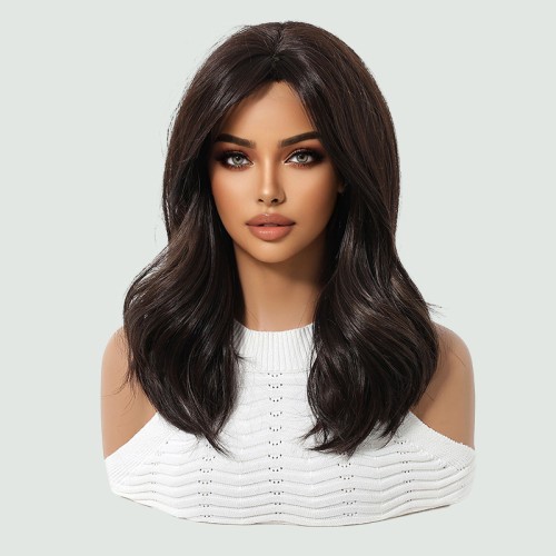 Dark brown matte short curly synthetic wig