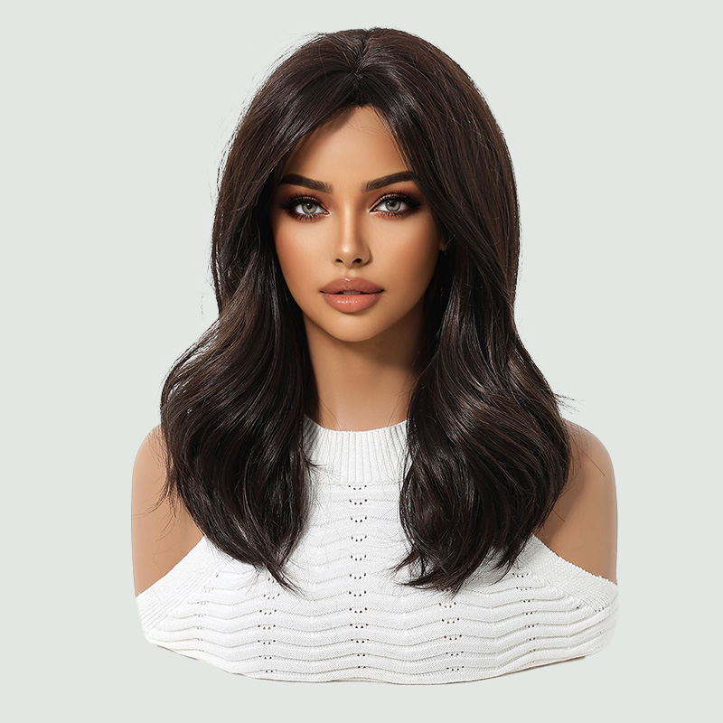 Dark brown matte short curly synthetic wig