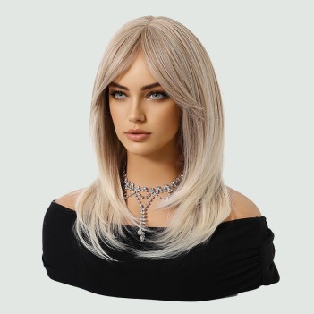 Golden-white blended straight bangs