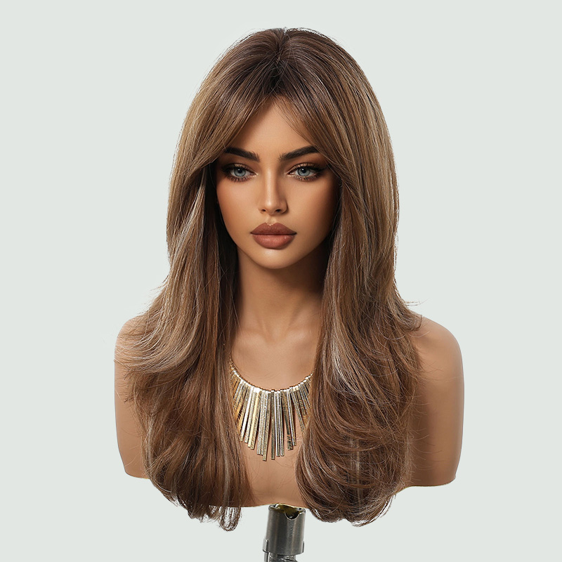 Dark brown ombre with natural waves on long hair