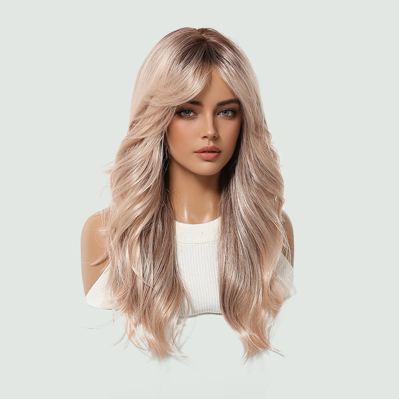 Golden Brown Long Straight Bangs Heat-Resistant Wig