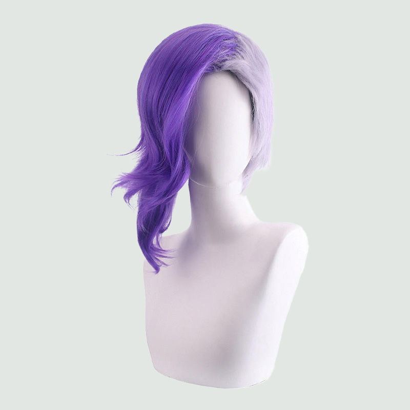 Short two-tone wig in half purple and half gray