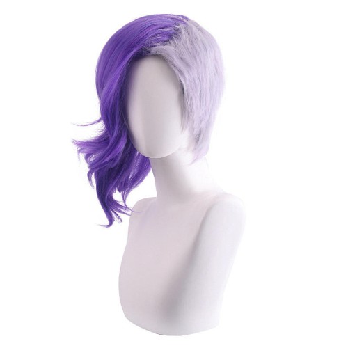 Short two-tone wig in half purple and half gray