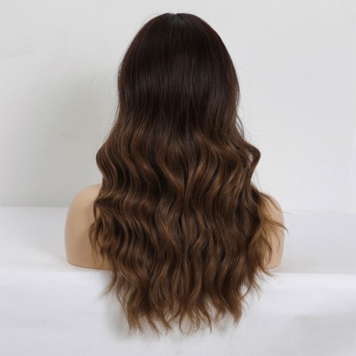 Dark brown to golden gradient bangs wig