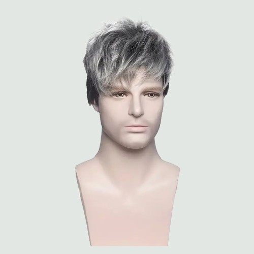 Gray gradient short curly men's full lace wig
