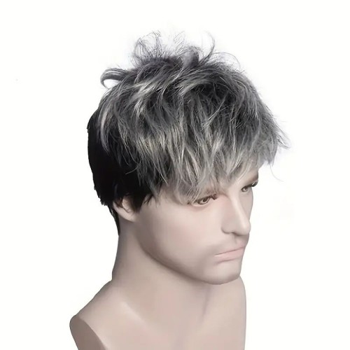 Gray gradient short curly men's full lace wig