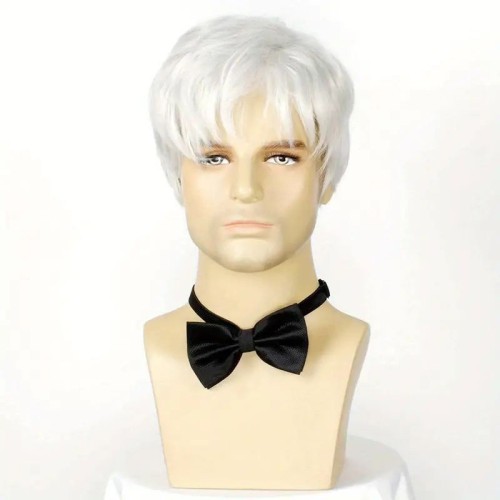 Grayish-silver short straight layered men's wig