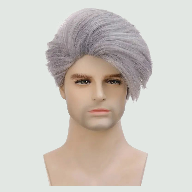 Gray and silver layered short straight men's wig