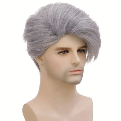 Gray and silver layered short straight men's wig