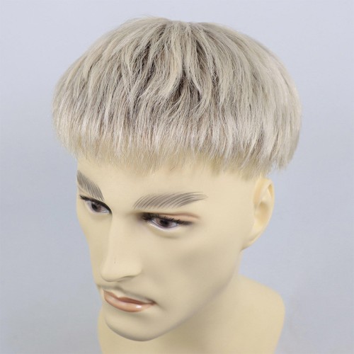 Men's gray-gold French lace wig