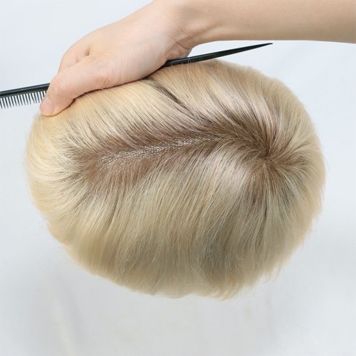 Ultra-thin skin base brown-gold men's wig