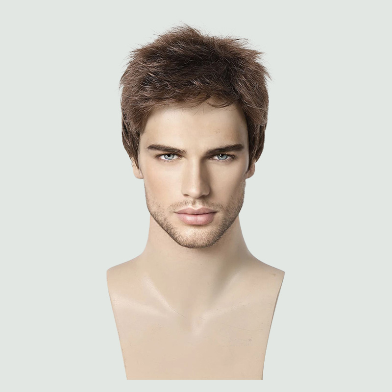 Brown Short Layered Men's Synthetic Wig