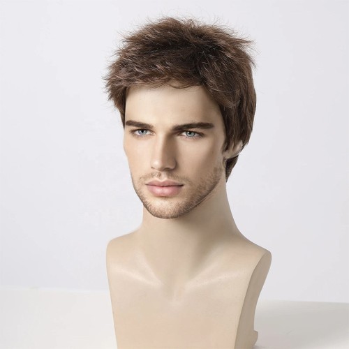Brown Short Layered Men's Synthetic Wig