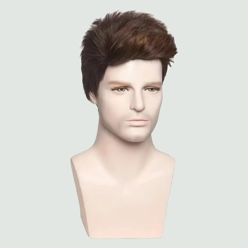 Men's short brown straight hair wig