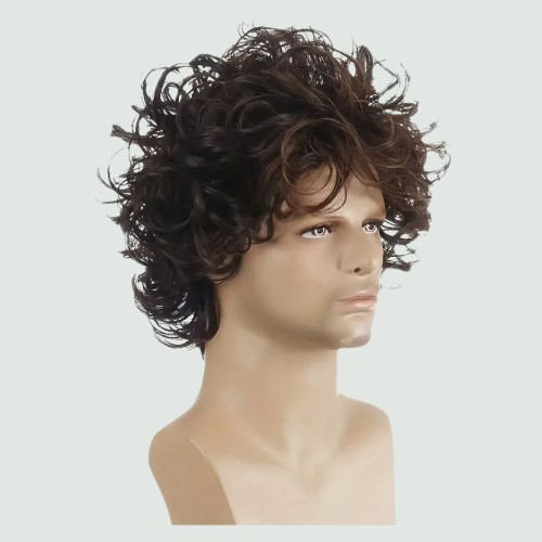 Brown long curly layered wig