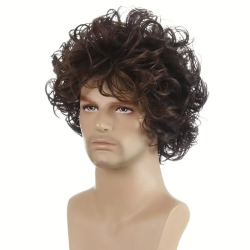 Brown long curly layered wig