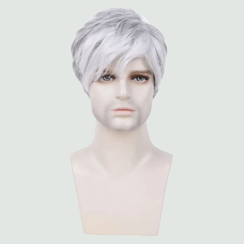 Grayish-silver short straight men's wig