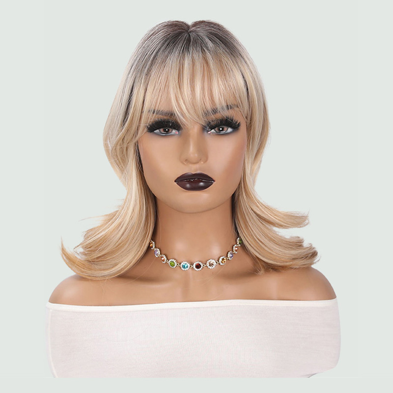 Golden playful short curly bob hairstyle