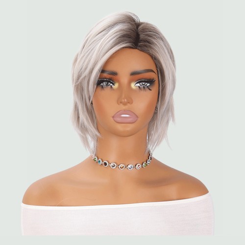 Platinum layered short bob fluffy wig