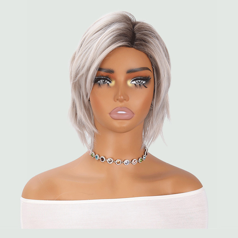 Platinum layered short bob fluffy wig