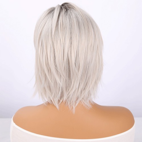 Platinum layered short bob fluffy wig