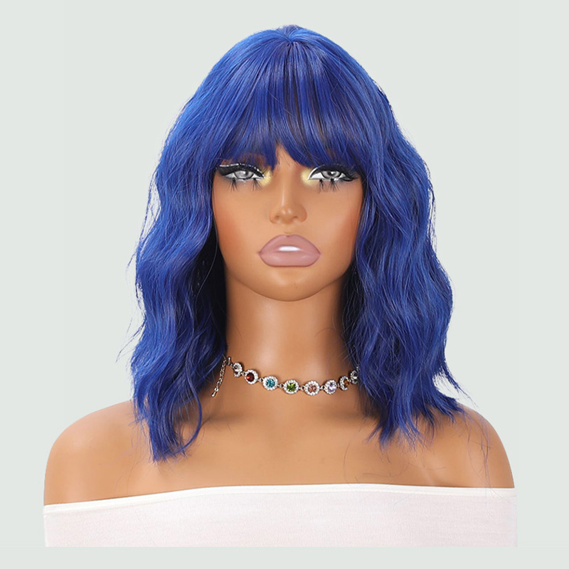 Stylish blue wavy short hair
