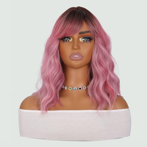 Pink wavy bob short wig