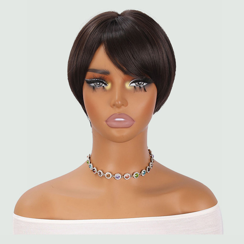 Dark brown layered short bob haircut