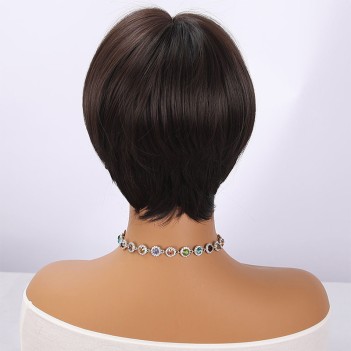 Dark brown layered short bob haircut