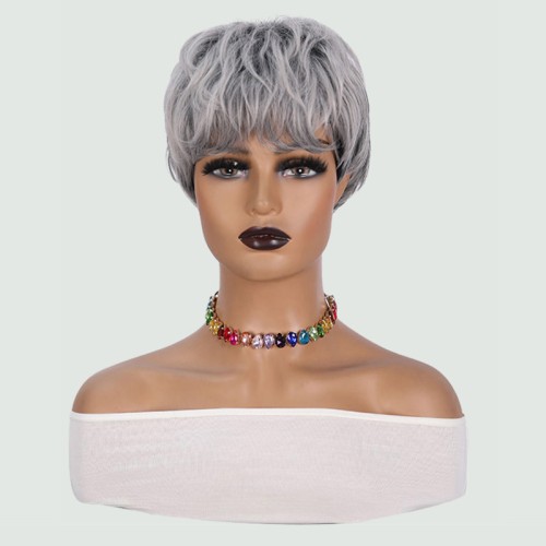 Milk-gray short bob haircut with bangs