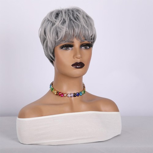 Milk-gray short bob haircut with bangs