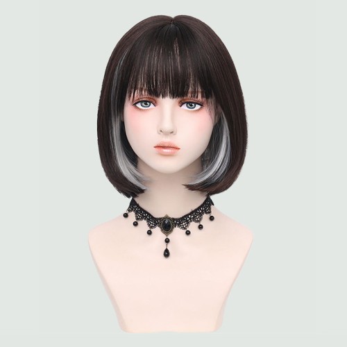 Black and silver layered short bob haircut