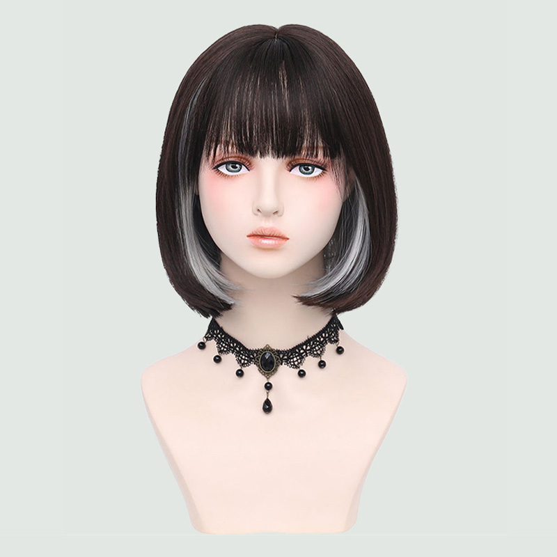 Black and silver layered short bob haircut