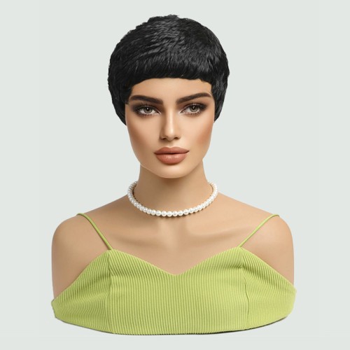 Black high-density straight short hair