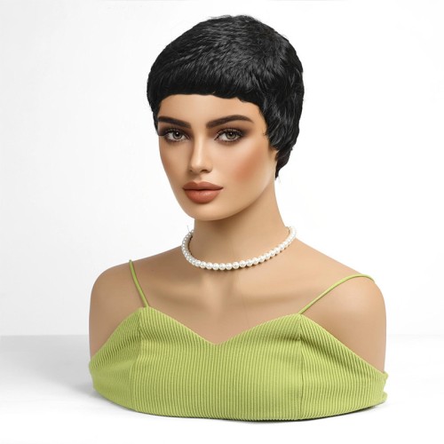 Black high-density straight short hair