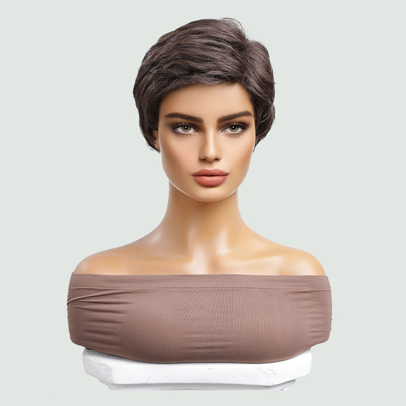 Brown high-density straight short hair