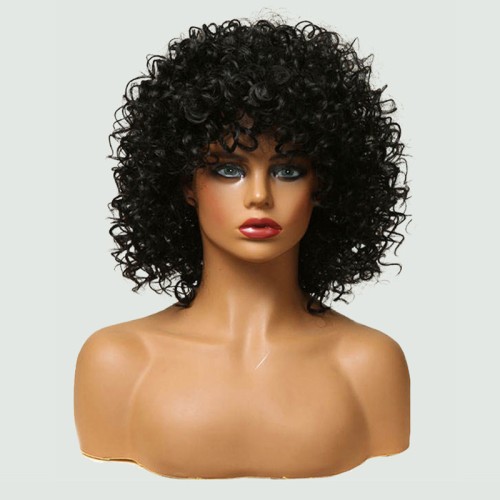 Short black hair with twisted curly bangs