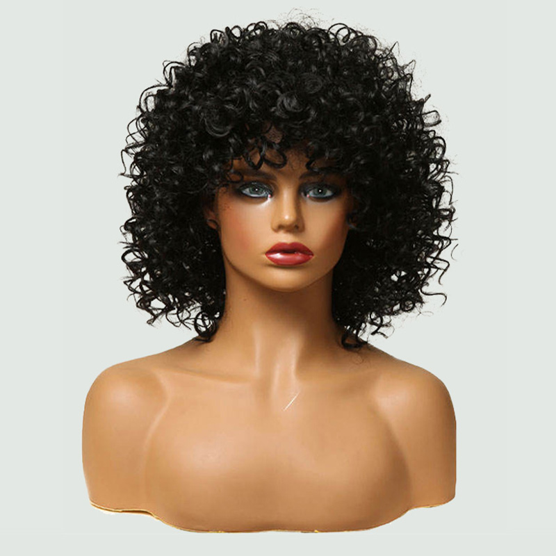 Short black hair with twisted curly bangs