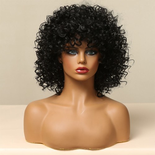 Short black hair with twisted curly bangs