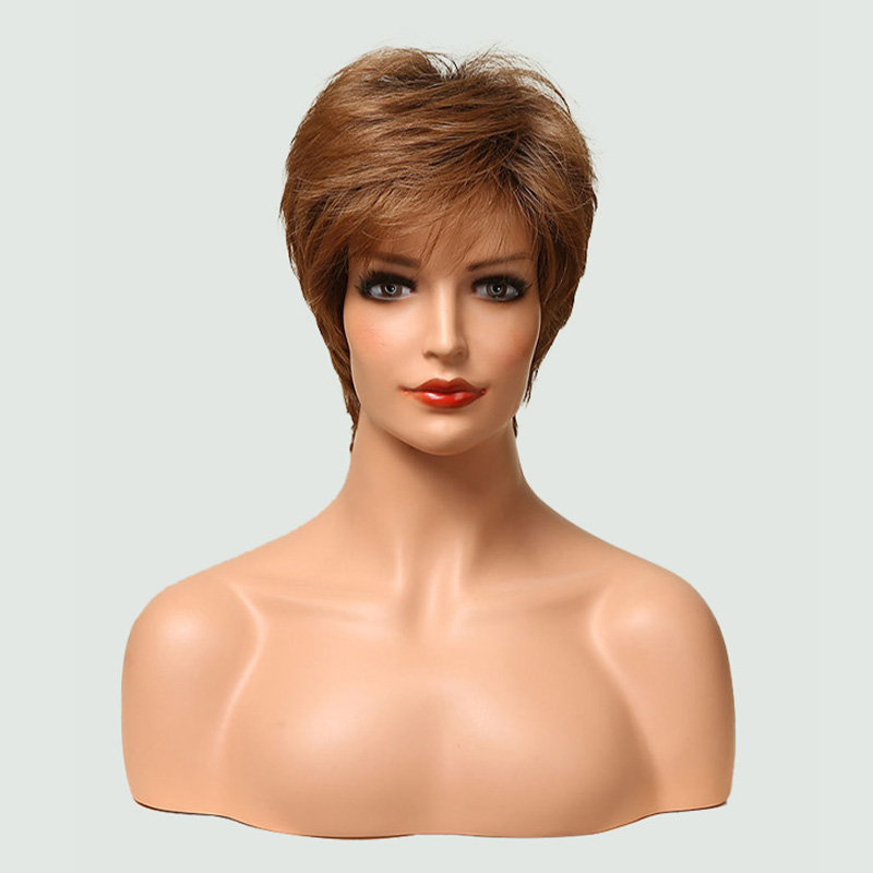 Honey brown bob haircut with side bangs